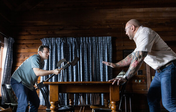 Eric clashes against Leonard Dave Bautista in combat Jonathan Groff