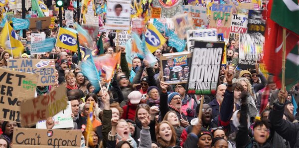The largest strike in a decade includes assistance from teachers, lecturers, public employees, train drivers, and others