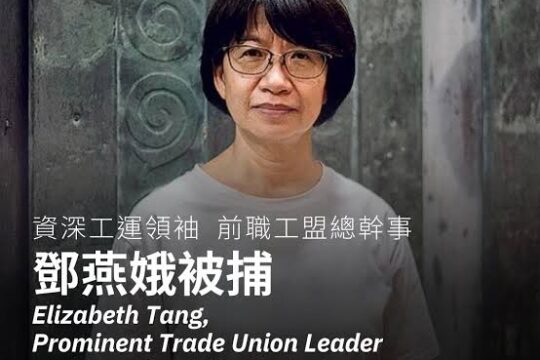 Elizabeth Tang, a longtime labor activist, arrested by Hong Kong security officers
