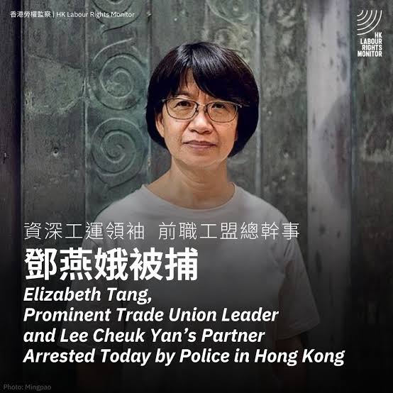 Elizabeth Tang, a longtime labor activist, arrested by Hong Kong security officers